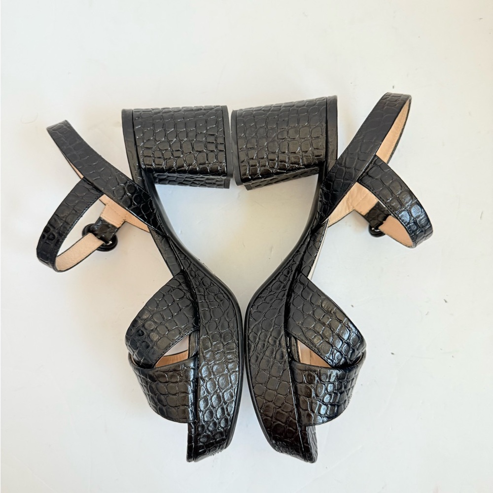Prada Black Embossed Croc effect leather Quarter strap platform sandals EU 38 - Picture 5 of 9